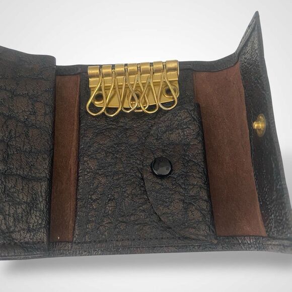 Justin Rhino Water Buffalo Key Holder Wallet Brown Leather Vintage Handmade - Picture 5 of 12